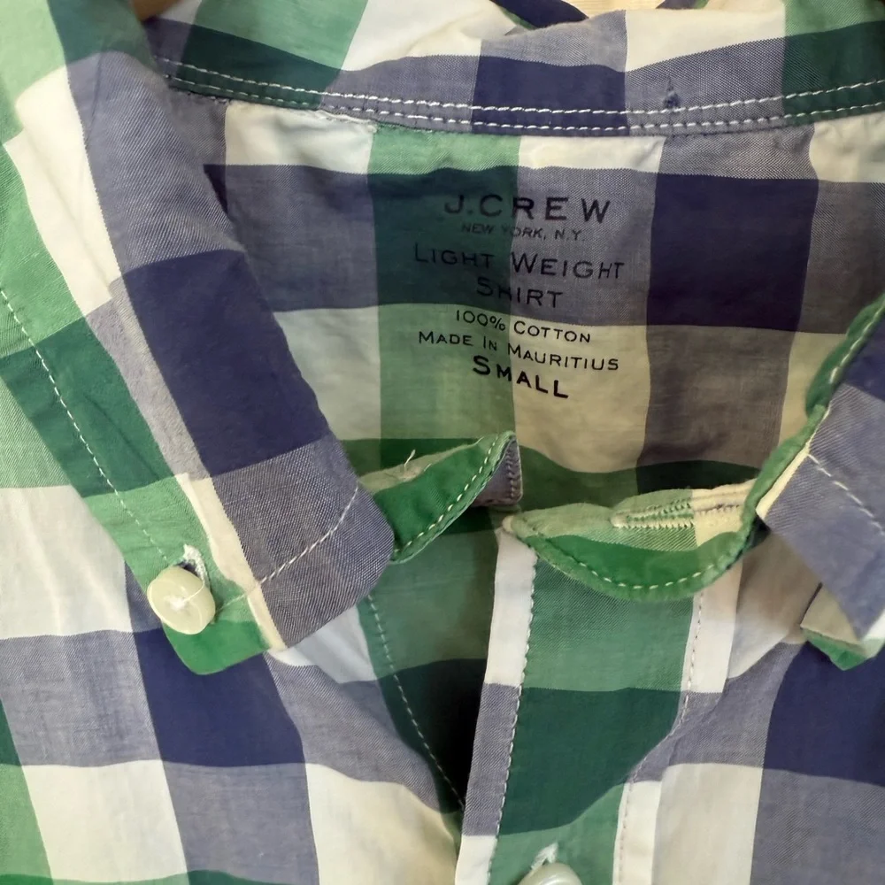 J Crew Green and Blue Plaid Button-Up Shirt